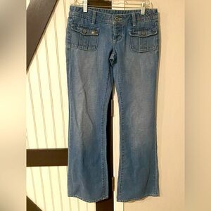QG Jeans Pockets Flare Blue Size 27 Squared Front Pocket Low Rise